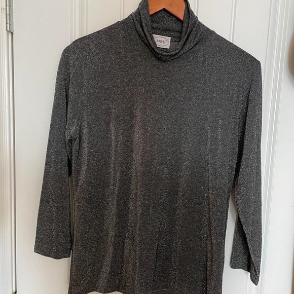 Vintage Mock Neck Long Sleeve Top Sparkly Grey - Picture 7 of 11